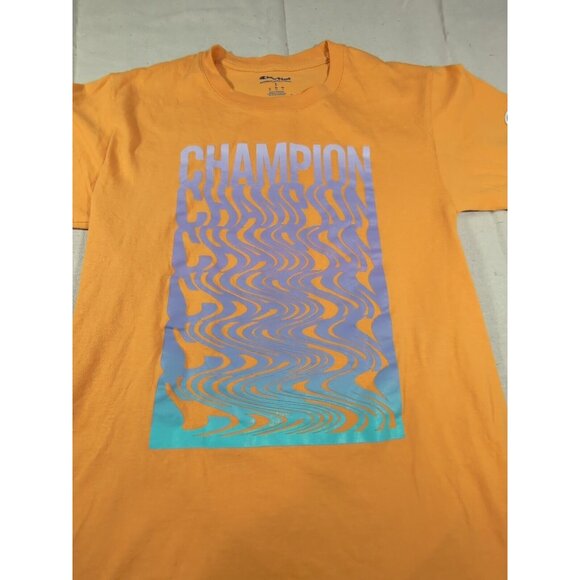 CHAMPION T Shirt Men's Small Purple Logo Graphic Yellow Short Sleeve Crew Neck - Picture 2 of 10